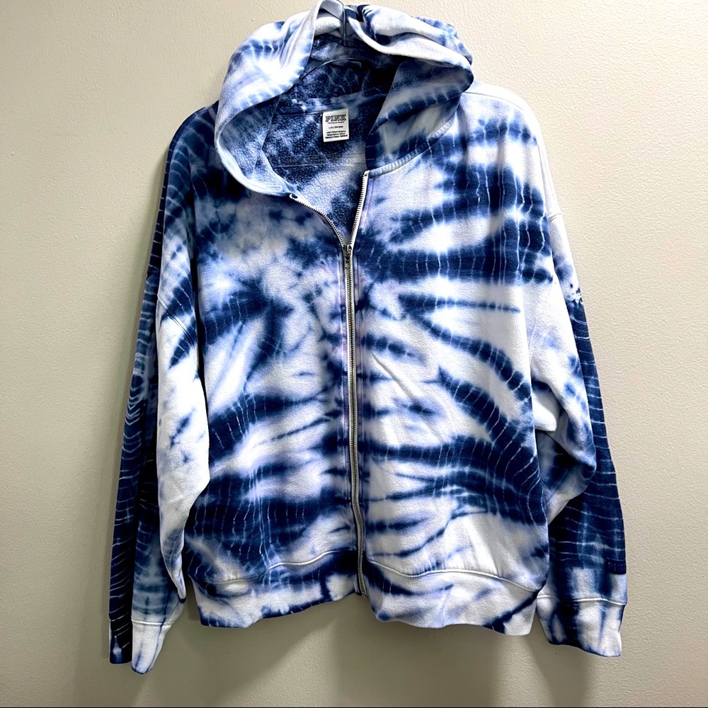 PINK long sleeve blue tye-dye sweater